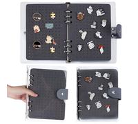 CRAFTYMELODY Enamel Pin Display Book Gray Pin Binder Holder Trading Book Cloth Brooch Pins Collector Bag 8-Page Lapel Pins Display Board Broochpin Storage Organizer with PVC Plastic Cover