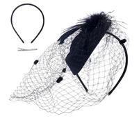 CRAFTYMELODY Fascinator Hat Black Veil Feather Fascinator Tea Party Bridal Wedding Retro Hat Hair Accessories 13x11cm Feathers with Mesh Veil Headwear with Alloy Clip for Women Dresses Accessories