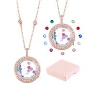 CRAFTYMELODY Floating Locket Necklace Round Floating Charm Memory Locket Necklace Platinum with 12 Pc Crystal Birthstone for Mom Mother Gift Women Friendship Memory Nostalgic DIY Craft Wedding Jewelry