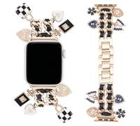 CRAFTYMELODY Gold Metal Watch Bands for Women Compatible with Watch Bands 38mm 40mm 41mm 42mm 44mm 45mm Pretty Chain Strap with Pendants Accessories Charms Wristband for iWatch Band Series