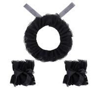 CRAFTYMELODY Lace Neck Ruff Collar with 2Pcs Wrist Cuff Clown Costume Set Victorian Renaissance Ruff Collar Black Detachable Ruffle Neck Choker Wrist Accessory for Medieval Costume Cosplay
