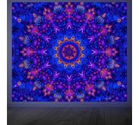 CRAFTYMELODY Mandalas Blacklight Tapestry Glow in the Dark Tapestry UV Reactive Multicolor Mandalas Wall Hanging 59×51 Inch with Hook Self Adhesive Sticker Clip for Bedroom Home Wall Decoration