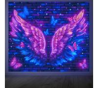 CRAFTYMELODY Neon Angle Wing Blacklight Tapestry Butterfly Glow in the Dark Tapestry UV Reactive Psychedelic Winged Wall Hanging 59×51 Inch with Hook Self Adhesive Sticker Clip for Home Wall Decor