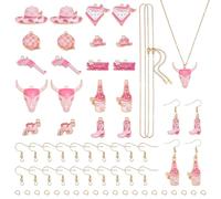 CRAFTYMELODY Pink Western Cowgirl Charms Pendants Cowboy Boot Alloy Jewelry Pendants Bull Head Hat Heart Charms for Jewelry Making Earring Necklace Bracelet DIY Crafts Birthday Xmas Gift