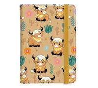 CRAFTYMELODY PU Leather Passport Holder Cover 5.9×4.3 Inch with Credit Card Slot Boarding Pass Slot Combo Blocking Passport Holder Wallet Cover Case for Travel Boarding Essentials(Desert Highland Cow)