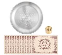 CRAFTYMELODY Round Offering Bowl Devotion Ritual Plate with 12Pcs Vellum and 1Pc Incense Burner Holder Smudging Decoration Trays Candlestick Holder Stand for Tarot Ritual Meditation Witchcraft