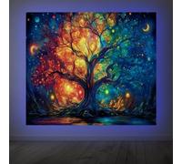 CRAFTYMELODY Tree of Life Blacklight Tapestry Bohemian Colorful Tree Glow in the Dark Tapestry UV Reactive Wall Hanging 59×51 Inch with Hook Self Adhesive Sticker Clip for Bedroom Home Wall Decor