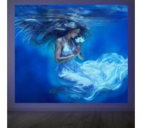 CRAFTYMELODY Underwater Woman Blacklight Tapestry Tranquil Lotus Glow in the Dark Tapestry UV Reactive Meditation Wall Hanging 59×51 Inch with Hook Self Adhesive Sticker Clip for Home Wall Decor