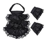 CRAFTYMELODY Victorian Lace Jabot Cuffs Set Black Colonial Lace Jabot Cuffs Collars Victorian Steampunk Chiffon Neck Ruff Collar Floral Ruffled Costume Accessories for Halloween Cosplay Party