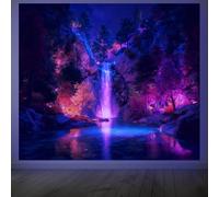 CRAFTYMELODY Waterfall Blacklight Tapestry Glow in the Dark Tapestry UV Reactive Neon Forest Lake Wall Hanging 59×51 Inch with Hook Self Adhesive Sticker Clip for Bedroom Home Wall Decoration
