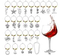 CRAFTYMELODY Wine Glass Charms Kit Vintage Wine Glass Markers Guitar Shell Starfish Sun Fish Starfish Mixed Pendants for Party Bridal Drinking Tags Craft Supplies Favors Decorations