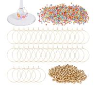 CRAFTYMELODY Wine Glass Charms Making Kit 1100Pcs Opaque Acrylic Letter Beads 100Pcs Iron Hoop Findings 200Pcs Plastic Round Beads Wine Glass Markers for Party Bridal Drinking Tags Craft Supplies