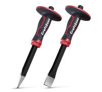 CraftZone 2-Piece Heavy Duty Masonry Pointed & Flat Chisel Set - 300 * 19mm, 40CR Steel, Heat-Treated, Powder Coated, with Hand Protection for Brick, Stone & Rock Work
