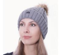 Craggi Women's 2 in 1 Cable Knit Hat with Detachable Bobble in Grey Craggi Grey One Size