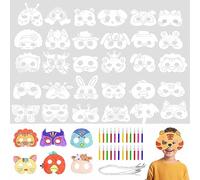 Cragmut 32 Pieces Animal Masks for Children, Coloring DIY Blank Masks Animal Mask Set with Cords and Colorful Pens for Halloween, Christmas, Stage Performances, Theme Parties, Carnival