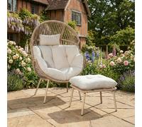 Cragside - Standing Egg Chair & Footstool In Cream On Natural