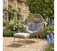 Cragside - Standing Egg Chair & Footstool In Light Brown On Natural