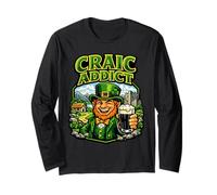 Craic Addict Beer Drinking Leprechaun with Glass Stout Long Sleeve T-Shirt