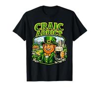 Craic Addict Beer Drinking Leprechaun with Glass Stout T-Shirt