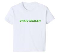 Craic Dealer Baby Tee - Womens St Patricks Day Cropped T Shirt - Funny Irish Graphic - Hand Screen Printed Ringspun Cotton (UK, Alpha, S, Regular, Regular, White)