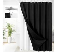 Craidlela 3 in 1 Shower Curtain Set, Black Waffle Shower Curtain and PEVA Liner Set with 12 Stainless Steel Shower Curtain Hooks, Waterproof Fabric Shower Curtains for Bathroom, 72 W x 72 H