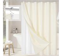 Craidlela 3 in 1 Shower Curtain Set, Cream Waffle Shower Curtain and PEVA Liner Set with 12 Stainless Steel Shower Curtain Hooks, Ivory Waterproof Fabric Shower Curtains for Bathroom, 72 W x 72 H