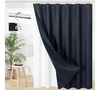 Craidlela 3 in 1 Shower Curtain Set, Navy Blue Waffle Shower Curtain and PEVA Liner Set with 12 Stainless Steel Shower Curtain Hooks, Waterproof Fabric Shower Curtains for Bathroom, 72 W x 72 H