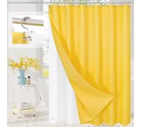 Craidlela 3 in 1 Shower Curtain Set, Yellow Waffle Shower Curtain and PEVA Liner Set with 12 Stainless Steel Shower Curtain Hooks, Waterproof Shower Curtains for Bathroom, 72 W x 72 H