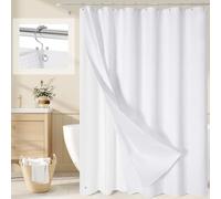 Craidlela 3-in-1 White Waffle Shower Curtain Set, Waterproof Fabric Modern Shower Curtain with PEVA Liner & 12 Stainless Steel Double-Sided Hooks, Hotel Style Bathroom Decor, 72 x 72