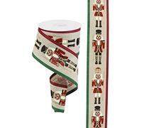 Craig Bachman Nutcrackers on Canvas Wired Edge Ribbon - 2.5" x 30' (Light Natural, Polyester, Christmas, Holiday)
