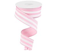 Craig Bachman Vertical Stripe Wired Edge Ribbon - 10 Yards (Light Pink, White, 1.5 Inch) - Polyester - Valentine's Day - Casual