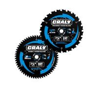 CRALY 7-1/4 Inch 24&60 Teeth Wood Cutting Framing/Fine Finish Circular Saw Blade, 5/8 Inch Arbor, Carbide Tipped, Thin Kerf, Black Ice™, for Plywood, MDF, OSB, Laminated, 2-Pack(C072460-2C)