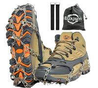 Crampons Ice Cleats Snow Grips, Anti-Slip Traction Spikes for Shoes, Boots | Silicone crampons with19 anti-slip 202 steel spikes & durable 304 steel chains. Essential gear for hiking boots & ice fishing