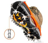 Crampons Ice Cleats Traction Snow Grips for Boots Shoes Women Men Kids Anti Slip 19 Stainless Steel Spikes Safe Protect for Hiking Fishing Walking Climbing Mountaineering (Orange, Medium)