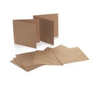 Cranberry 25 Pack 5x5 Eco Kraft 280gsm Card Making Set with Envelopes | Pre-Creased Blank Cards with Square 110gsm Natural Brown Recycled Gummed Envelopes - For DIY Stationery, Greetings Cards