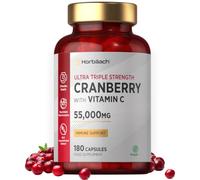 Cranberry Capsules 55,000mg | High Strength Cranberry Extract with Vitamin C | 180 Vegan Capsules | Supplement for Women & Men | by Horbaach