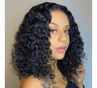 Cranberry Short Curly Wig Wet And Wavy Water Wave Wig Malaysian Lace Front Human Hair Wigs For Women 13x4 Frontal Wig-Natural Color-8inches-4x4 Lace Closure Bob