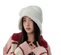 Crancious The Human Bear Ears Warm Hat - Y2K Adventure Time Plush Beanie Hat for Women, Head and Ear, White, One Size