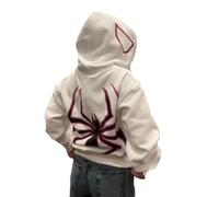 Crancious Y2K Spider Print Oversized Hoodie - Unisex Gothic Harajuku Sweatshirt with Spider Zipper Design, White-red Letters, S