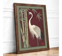 Crane Among Bamboo Japandi Framed Wall Art Print A3 Walnut