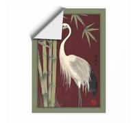 Crane Among Bamboo Japandi Unframed Wall Art Print A1 (84.1×59.4cm), Wall Decor for Living Room, Bedroom, Office & Home, Art Gift