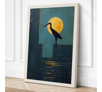 Crane and Moon Minimalist Canvas Wall Art Print 30x20 Inch