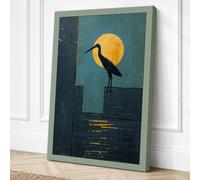 Crane and Moon Minimalist Canvas Wall Art Print 30x20 Inch