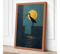 Crane and Moon Minimalist Canvas Wall Art Print 36x24 Inch