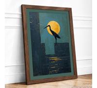 Crane and Moon Minimalist Framed Wall Art Print A1 (84.1×59.4cm) Walnut, Wall Decor for Living Room, Bedroom, Office & Home, Ready to Hang, Art Gift