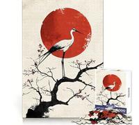 Crane And Rising Sun Art Print Jigsaw 1000 Pieces for Teenagers Reason Skill, Stress Relief Play, Enjoyable Challenge, Nice Art (38x26cm)