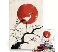 Crane And Rising Sun Art Print Jigsaw Puzzles for Adults1000 Pieces Mindful Game, Fine Cut, Happy Challenge, Xmas Gift (50x75cm)