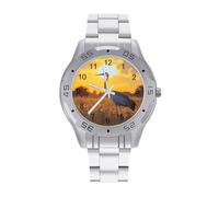 Crane Bird Wheat Field Sunset Classic Wrist Watches for Men Casual Business Watch Stainless Steel Band for Boyfriend Father