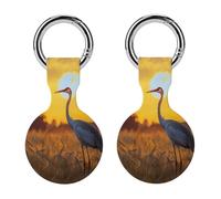 Crane Bird Wheat Field Sunset Compatible with Airtag Locator Silicone Protective Case with Keychain 2PCS