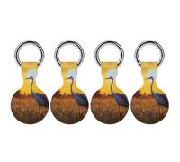 Crane Bird Wheat Field Sunset Compatible with Airtag Locator Silicone Protective Case with Keychain 4PCS